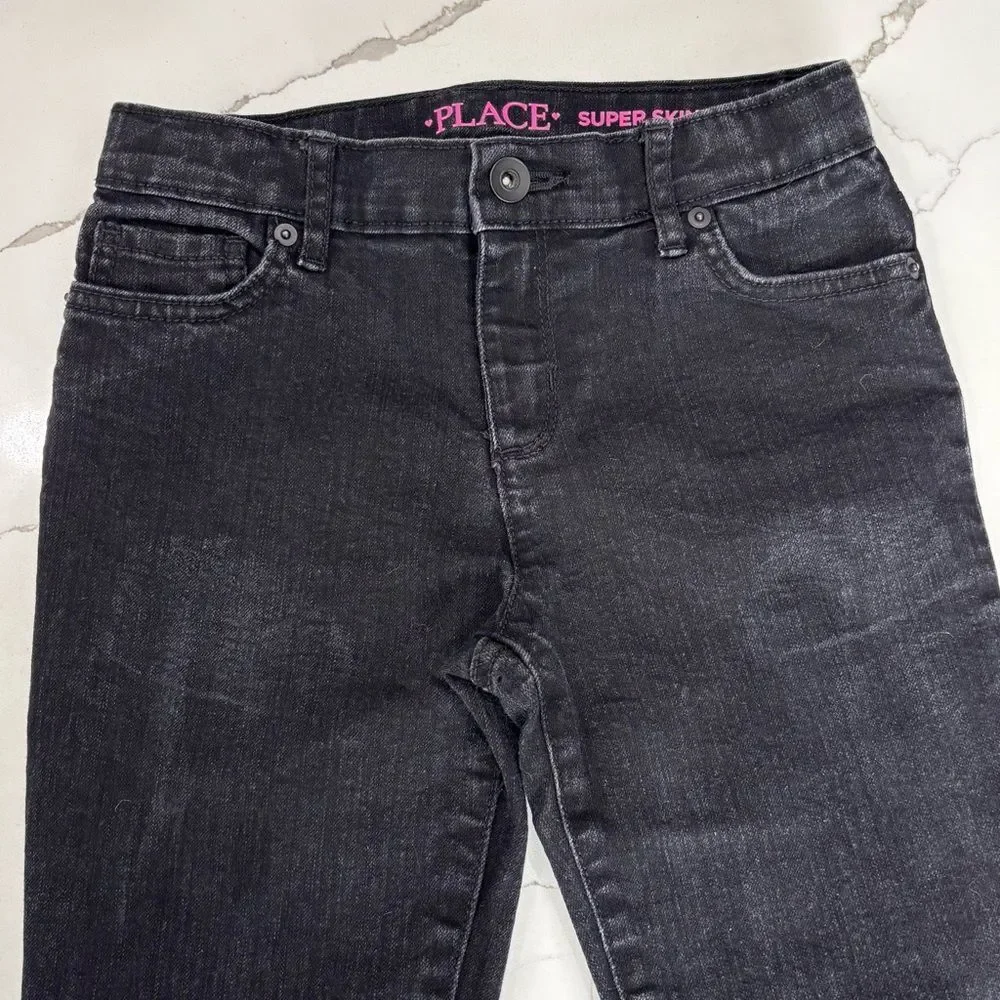 The Children’s Place Big Girls Black Dark Wash Super Skinny Denim Ankle Jeans 10